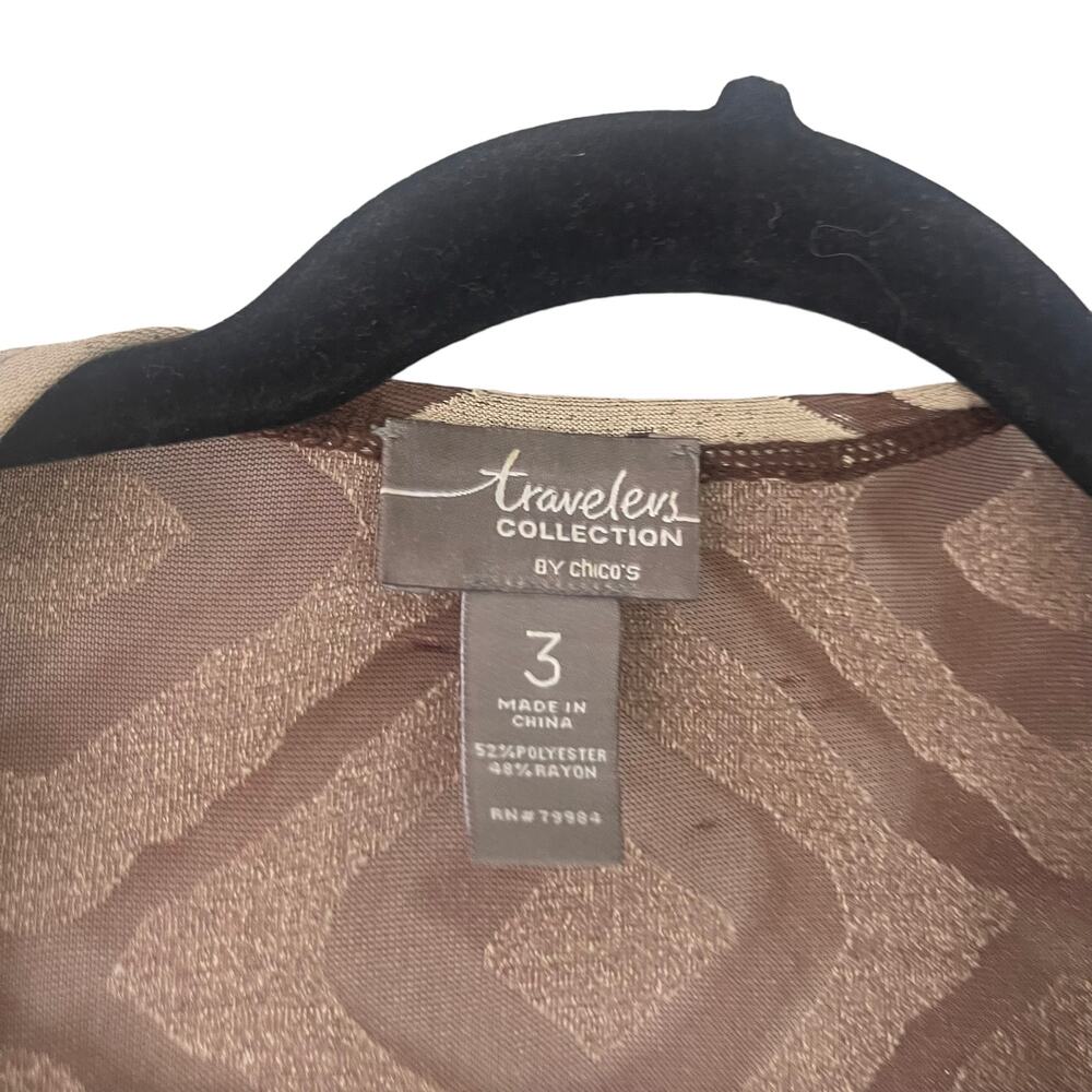 Chico's Women's Size XL (3) Geometrical Sheer Brown Front‎ Tie Cardigan Top - Picture 5 of 8